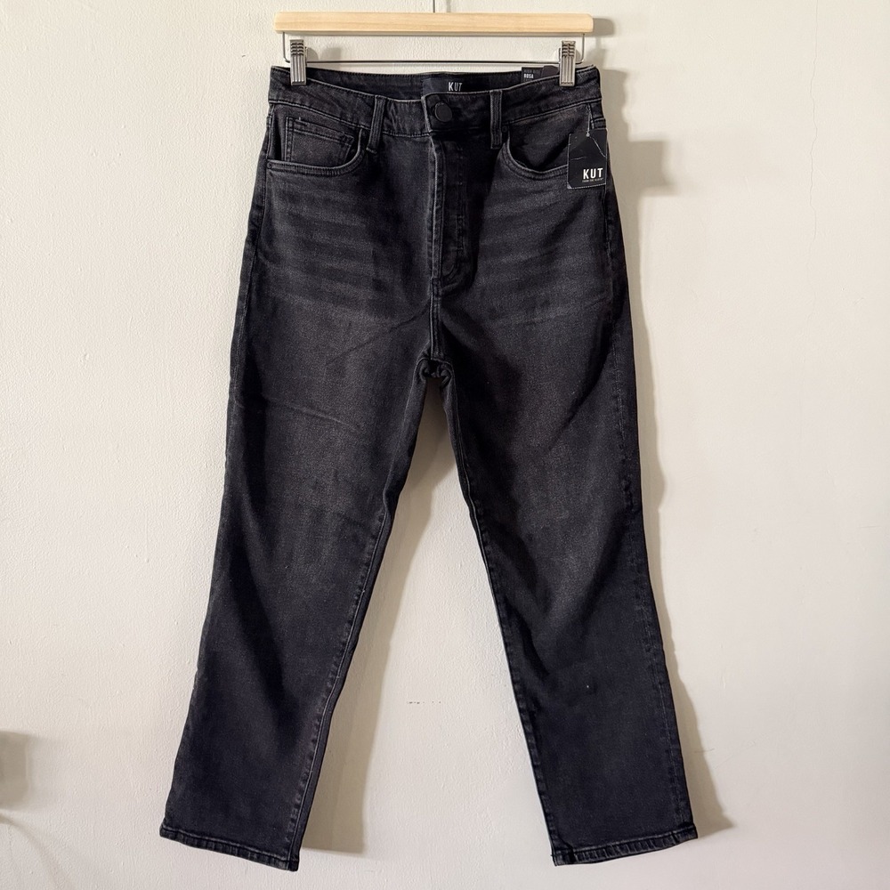 Kut From the Kloth High Rise Rosa Crop Jeans‎ Women's 8 Black Straight Leg NWT